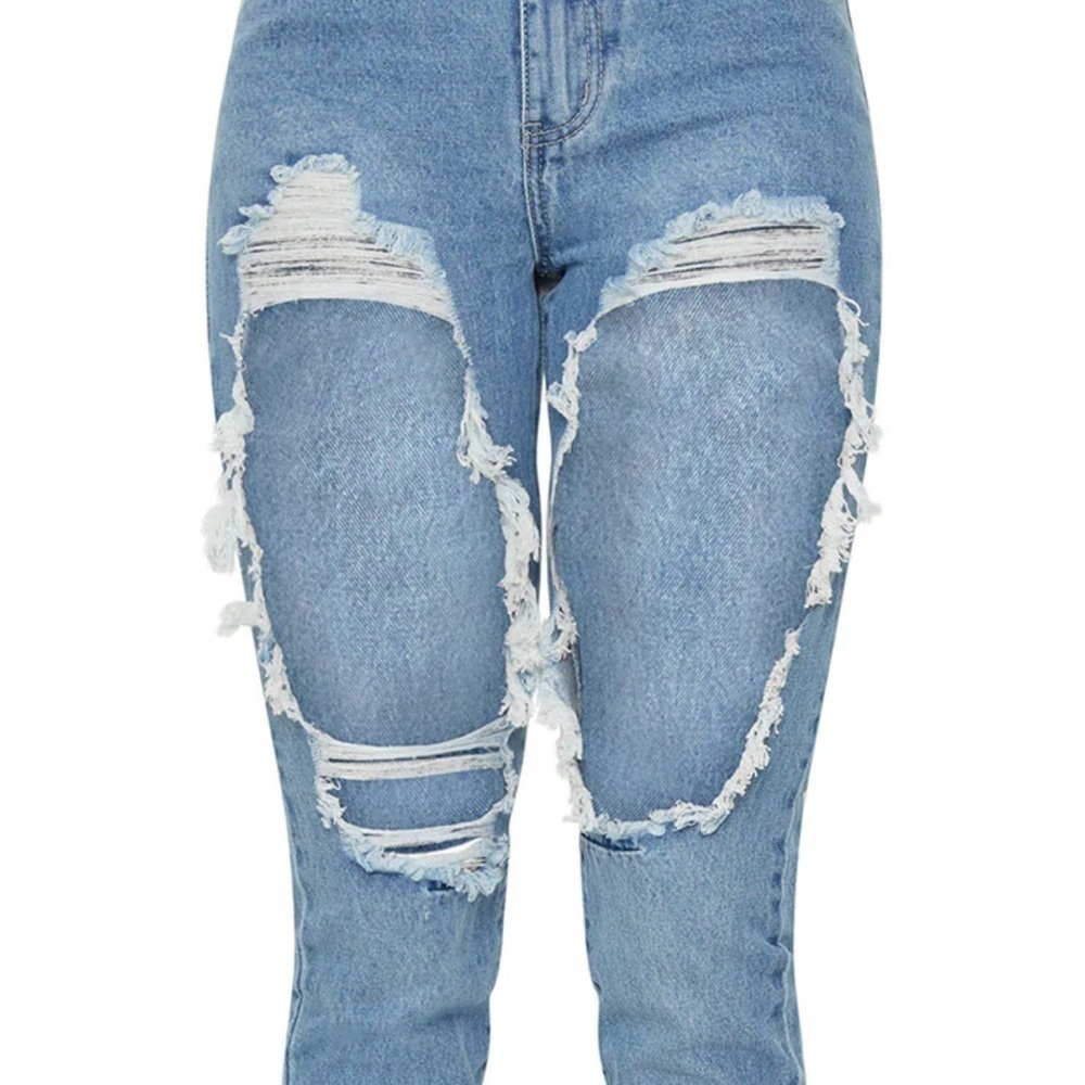 Mid Wash Mom Extreme Rip Jean - Picture 3 of 4